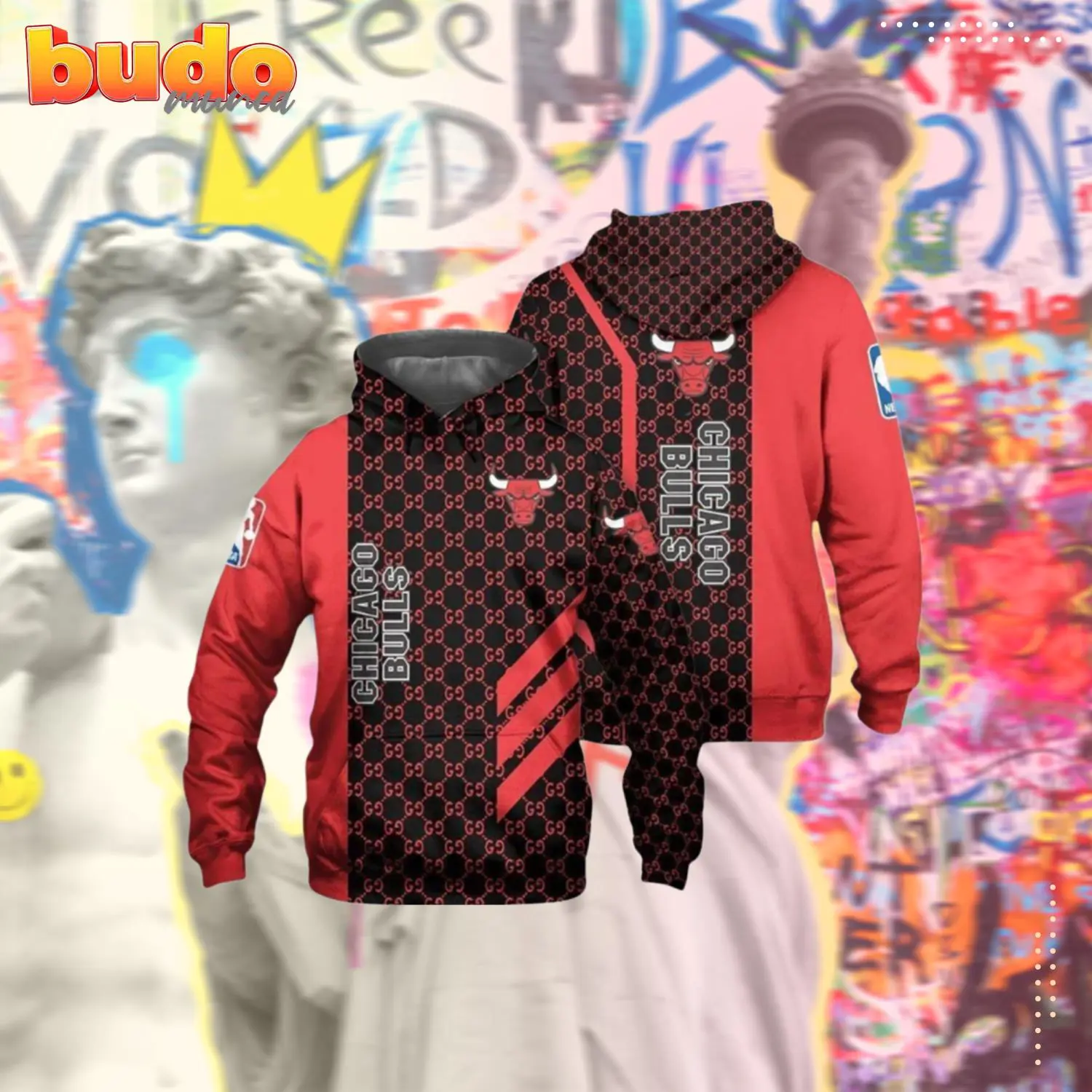 Chicago bulls gucci red men and women 3d full printing pullover hoodie